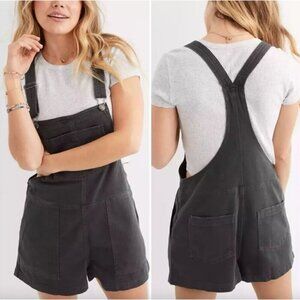 Aerie Werk and Play Denim Short Overalls TAN KHAKI Womens Size XS